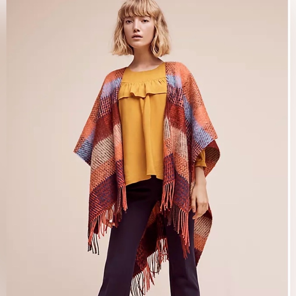 EUC Anthropologie Multi Plaid Blanket/ Kimono Wrap - Mohair Blend - One Size